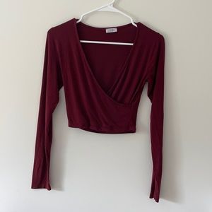 TOBI Maroon red long sleeve top with cascade